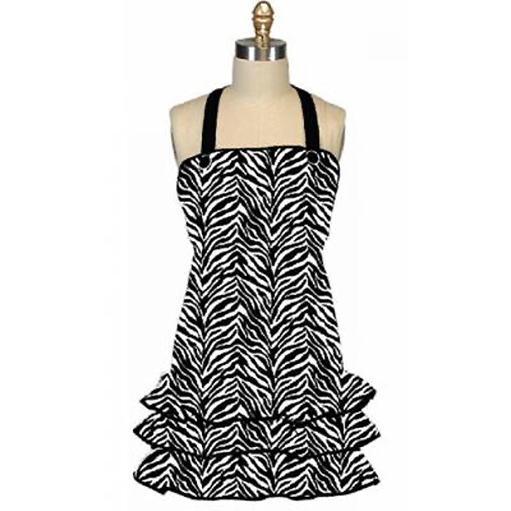 NWT H1003 women’s apron girlie frilly black white zebra